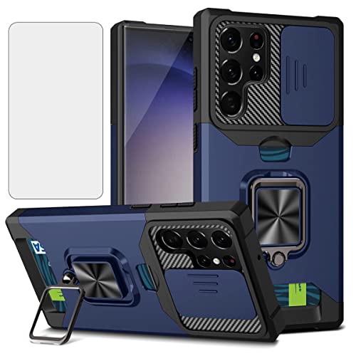 NKECXKJ Samsung Galaxy S24 Ultra 5G �P�[�X�p + ?�� �K���X �t �t�B���� ���z�^�J�[�h���[ �X�}�z�P�[�X ���u���@�\�����O �X�^���h �ϏՌ� Case Cover �M�����N�V�[S24�E���g�� SC-52E | SCG