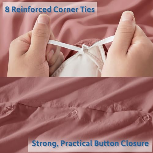 Nestl Twin Duvet Cover Set with Comforter Insert - Pink Clay 3 Piece 68x90 Duvet Cover & 1 Pillow Sham with White Quilted Down Alternative Comforter, Ultra Soft, All Season