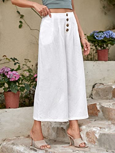 DANCOLOR Button Fly Slant Pocket Wide Leg Pants Casual Comfy High Waist for Women Waisted Business Work Loose Summer4