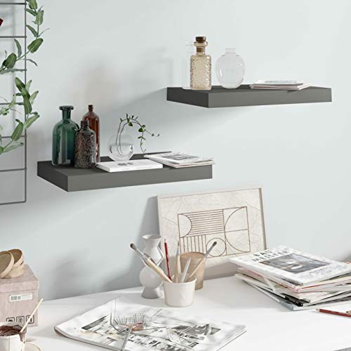 Snsowed Estante Flotante Pared 2 uds Gris Brillo MDF 40x23x3,8 cm, Baldas De Pared, Estantería Pared, Estantería Libros, Baldas Cocina