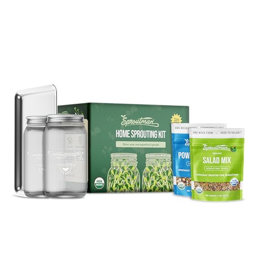 Home Sprouting Starter Kit - Sproutman Organic Sprouting Seeds - Grow 30 Cups of Sprouts - Grow Superfood Salad Greens in Your Kitchen