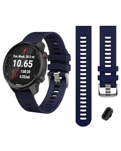 20mm Silicone Watch Bands for Garmin Forerunner 55 165 245 645, 3pcs Sport Band Strap for Vivoactive 6, Vivoactive 5, Venu Sq, Venu Sq 2, Approach S70 Smartwatch (Dark Blue) - image 1
