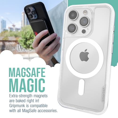 Image of Smartish iPhone 15 Pro Magnetic Case - Gripmunk Compatible with MagSafe [Lightweight + Protective] Slim /Thin Grip Cover for Apple iPhone 15 Pro - Clearly Clear