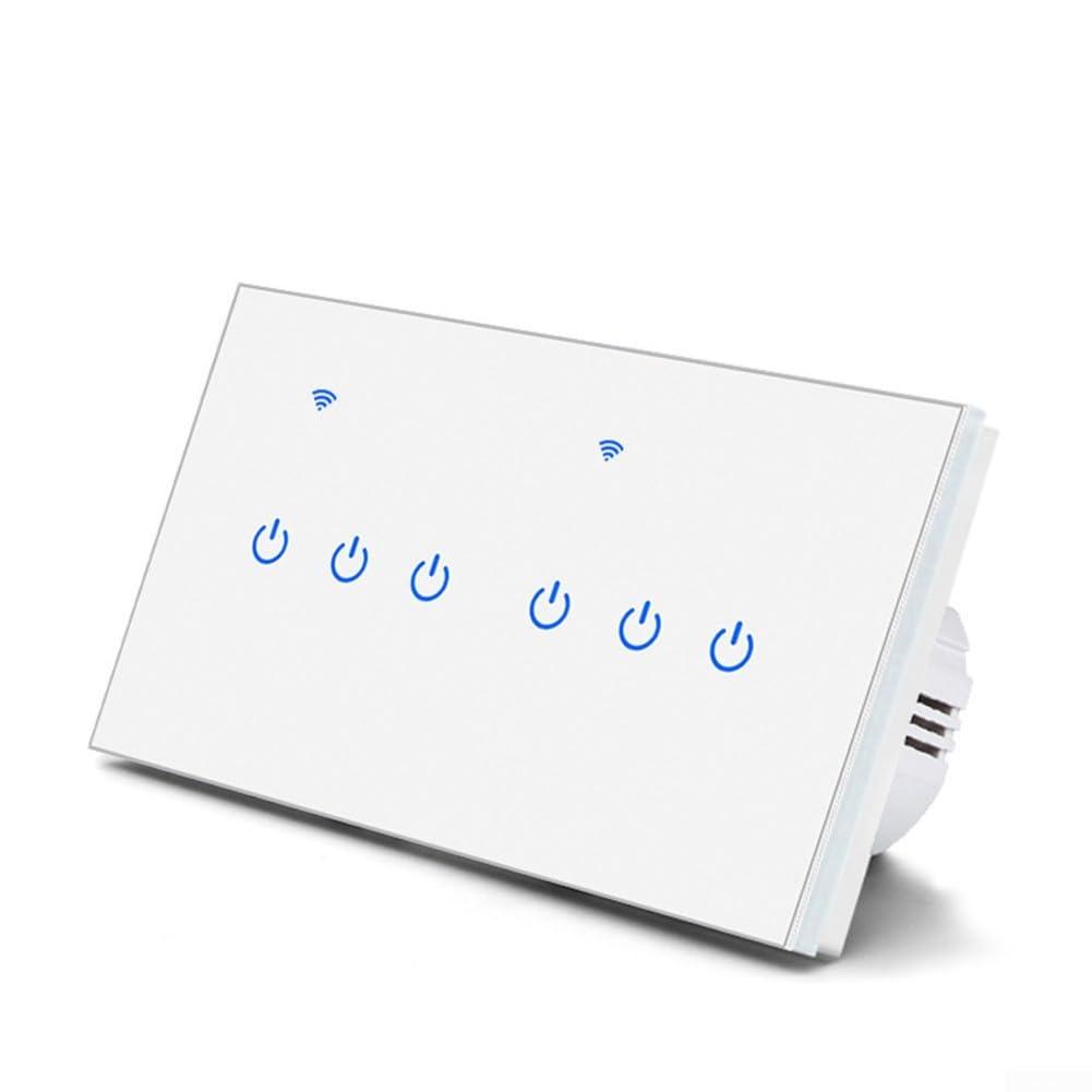 WiFi Smart Touch Switch, Smart Light Switch For Tuya App, WiFi Touch Switches with Wall Light Remote Control, Voice Control With Glass Wall Plate For Home(6 Gang-White)