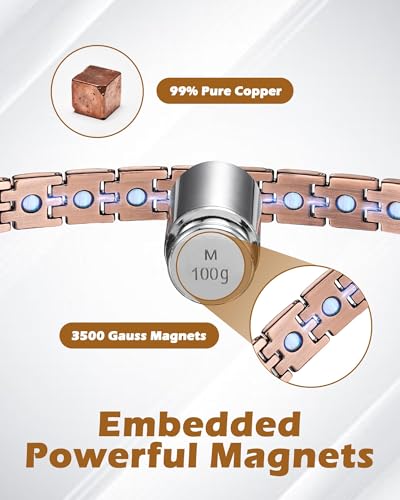 سوار مغناطيسي للرجال، أساور العلاج المغناطيسي من النحاس النقي بنسبة 99.9% مع مغناطيسات فائقة القوة، أساور معصم قابلة للتعديل بطول 21.5 سم لأعياد الميلاد وعطلات الأعياد