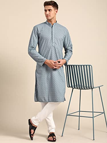 Image of Rajubhai Hargovindas Men Pure Cotton Chikankari Embroidered Straight Kurta