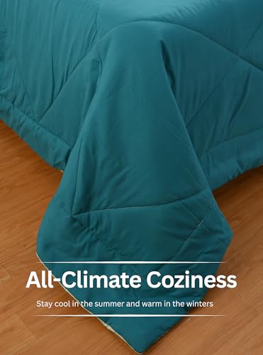 Image of Galaxy Home Decor Premium Microfibre Reversible Comforter | Ultra-Soft, Lightweight & All-Season Warm Quilt | Cozy AC Blanket for Double Bed 90 inch x 100 inch | 220 GSM, Teal & Ivory