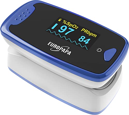 EUROPAPA® Pulse Oximeter Finger Pulse Oximeter Ideal for Quick Measurement of Oxygen Saturation (SpO2) Simple Pulse Monitor for Adults – OLED Display (Blue)