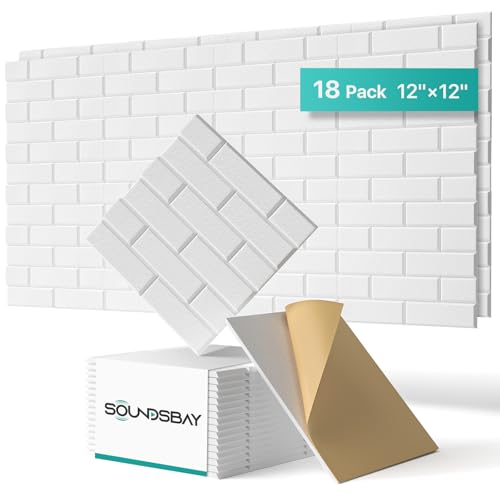 Image of Soundsbay Acoustic Panels, 18 Pack Sound Proof Foam Panels for Wall, High Density Soundproof Wall Panels Brick Wall Panels for Office,Reccording Studio, Ceiling 12 inch X 12 inch X 0.4 inch White