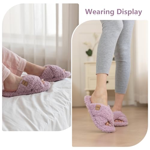 Image of GOEWY Fuzzy Open Toe Slippers for Women Cozy Memory Foam House Shoes Indoor