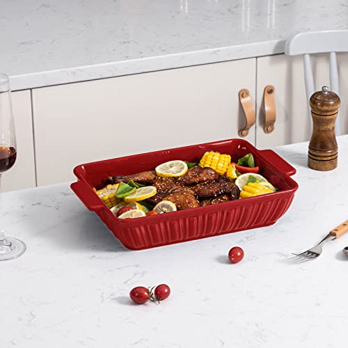 Fe Baking Dish, 11"X 8"Rome Pillar Casserole Dish, 3.38 Quart Lasagna Pan With Handles, Ceramic Rectangular Baking Pan For Dinner & Banquet(Red) #TOP4
