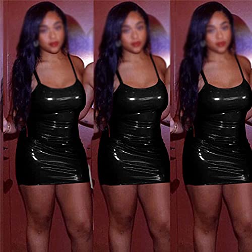 Bcvnsfmsrt Vestido curto de couro sintético macio vestido curto sexy slim retrô vestido curto (cor: