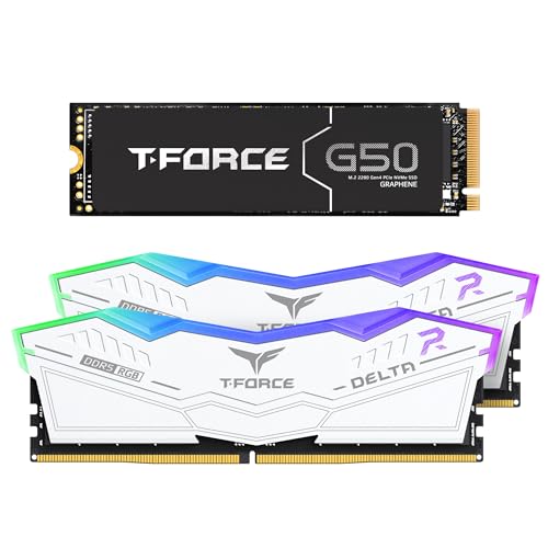 TEAMGROUP T-Force Delta RGB DDR5 32GB Kit  6000MHz Desktop Memory  FF4D532G6000HC38ADC01 Bundle with G50 1TB NVMe PCIe G - Detailed View