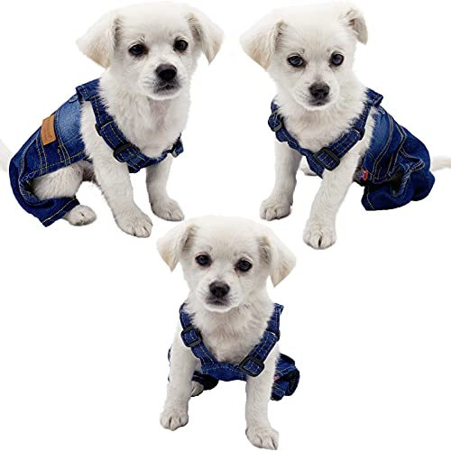 Strangefly Dog Denim Jumpsuit Puppy Jeans Overalls Clothes Costumes, Vintage 4 Legs Pet Pants Apparel, Blue Jacket Shirts For Small Medium Large Boy Girl Doggy Dogs And Cats Kitty Kitten (M, Blue) #TOP5
