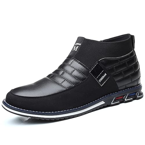 COSIDRAM Men Casual Shoes High-top Walking Shoes Driving Boots Soft Loafers Luxury Leather Sneakers for Male Business Office Dress Black 12