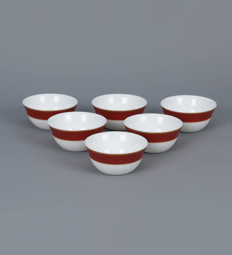 LaOpala Diva Regent Red Veg Bowl Set of 6 Pcs (180ml) for Curry, Desert Serving Bowl, (Sovrana Collection)