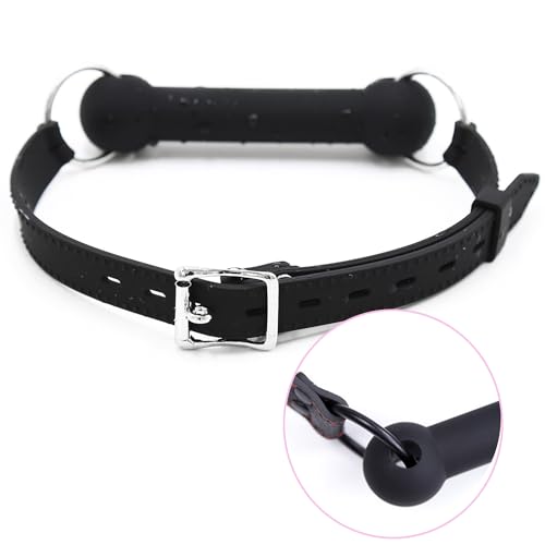 Image of Leather Restraints Ball Mouth Plug Silicone Bondage Ball Gag Bondage Restraints Bite Gag Adult Sex Toys Leather Bondage Toys Open Mouth Gag with Silicone Bar( (Red-E2)