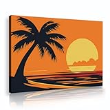 サンセットオーシャンビーチヤシの木キャンバスウォールアートトロピカルコースタルプリントリビングルームベッドルームオフィスホームデコレーションオレンジ35x52cmインナーフレームの壁の装飾写真