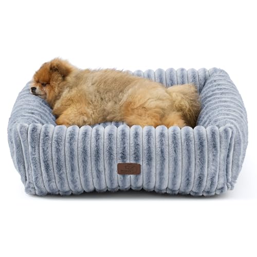 Image of Bedsure ComfyFleece Cute Dog Bed for Small Medium Dogs,25in Blue Indigo | Furry Puppy Beds,Square Washable Orthopedic Corduroy Aesthetic Pet Beds,Removable Zipper Cover,Non-Slip Bottom,Up to 15 Lbs