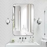 TEEBARN 20x30 Brushed Nickel Metal Framed Rectangular Pivoting Bathroom Mirror, Tilting Rounded Rect