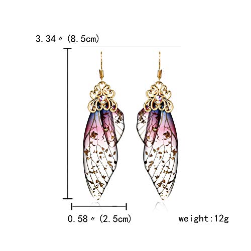 Bella-Bee Butterfly Wing Drop Dangle Earrings Gold Plated Crystal Rhinestone For Women Girls Wedding Jewelry (Purple) #TOP3