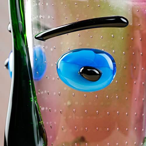 Yao Yuan Hand Blown Murano Style Art Glass Vase with face, Multicolor, 14.57in Tall - Thumbnail 3