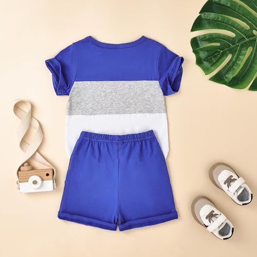 Image of Toddler Boy Clothes Baby Summer Outfit Patchwork Tee Shorts 12M-4T