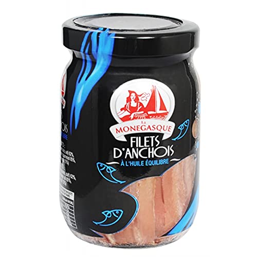 LA MONEGASQUE - Filets D'Anchois Allongés À L'Huile - Saveur Intense - Verre de 210G - Lot De 3 - Vendu Par Lot