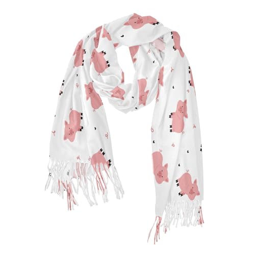 Women's Cute Pig Scarf Pashmina Feel Shawls Wraps Fall Winter Warm Large Scarves Fashion Tassel Long Scarf