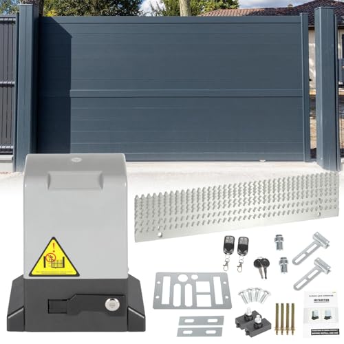 Jaxguom Moteur de portail coulissant 750W, entraînement de porte de garage jusqu'à 1600 kg, ensemble de moteur de portail coulissant avec télécommandes et...