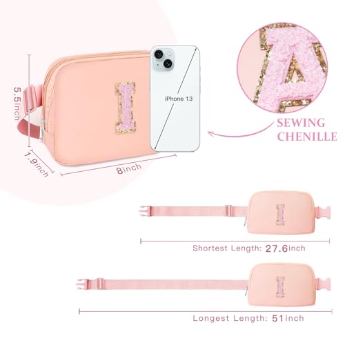 Image of COSHAYSOO Pink Fanny Pack for Girls Purse Crossbody Belt Bag with Initials, Personalized 6 7 8 9 10 11 12 Year Old Teen Girl Birthday Gift Ideas Christmas Gifts Preteen Tween Trendy Stuff Letter I