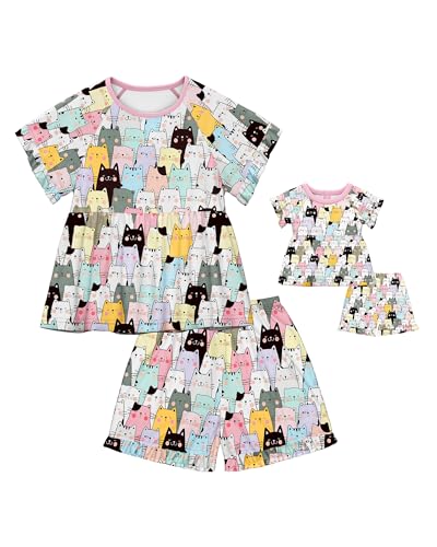 LQSZ Matching Girls & Doll Pajamas Set for Toddler Girls Short Sleeves Cute Outfit Sleepwear3