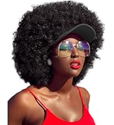 VAVANGA Baseball Cap with Hair Attached Afro Hair Short Baseball Cap Ponytail Hat Wig Synthetic W...