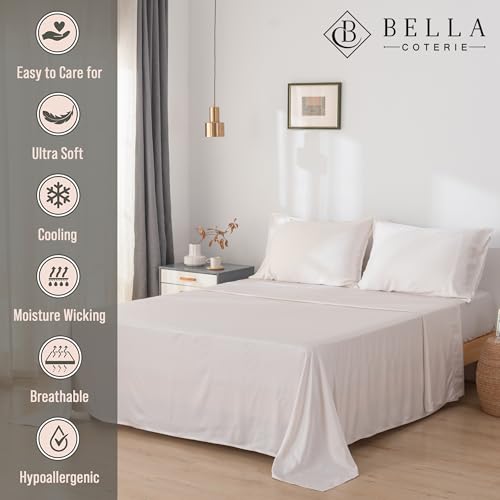 Image of Bella Coterie Luxury Bamboo Viscose Queen Size Sheet Set | 100% Organically Grown | Ultra Soft | Cooling for Hot Sleepers | 18 inch Deep Pocket [Striped Dune]
