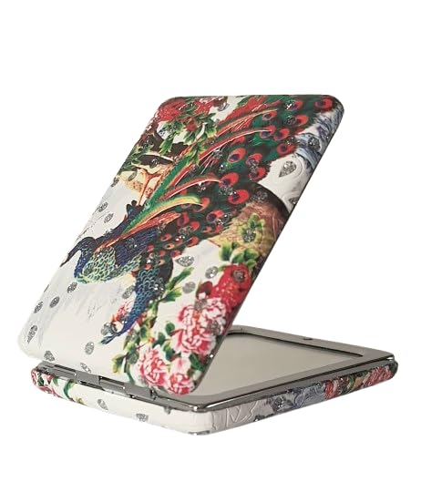 Pocket Portable Peacock Design Compact Metal and Glass Mirror for Women for Purses and Handbagsand Travel with 2x1 Magnification one Side-image-24