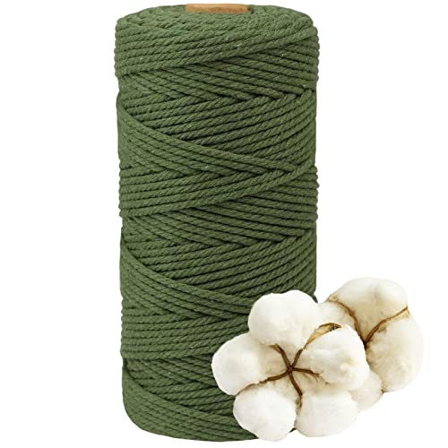 DXRPO Filato macramè, 3 mm x 100 m, Filato di Cotone macramè, per Fai da Te, macramè, fioriera per Fiori macramè, Decorazione Natalizia, Regali per buoni Amici, Piante, Decorazione Boho(Verde Oliva)