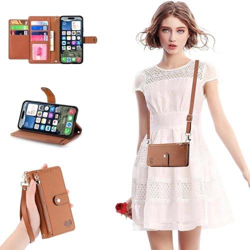 HAONANDE Funda Cartera para Xiaomi Redmi A1/Redmi A2 Tapa, Carcasa Flip Libro de Cuero Folio Billetera Mujeres Case con Cordón Ranura para Tarjeta Soporte Magnética Bloqueo RFID Marrón