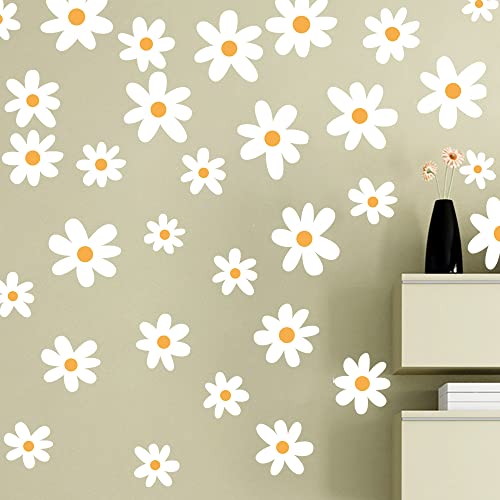 Runtoo Wall Stickers White Flowers Wall Stickers Boho Daisy Floral Wall Decorations Bedroom Girl Bathroom Living Room