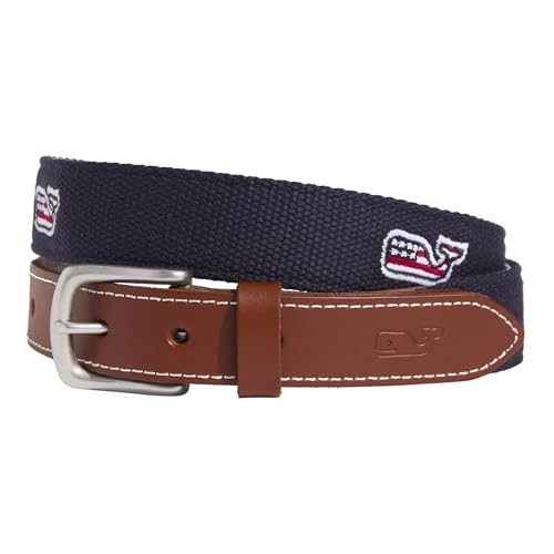 vineyard vines mens Embroidered Flag Whale Canvas Club Belt