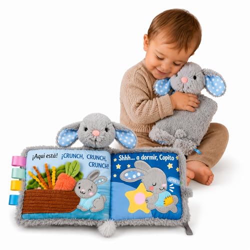 PEQUEANDO Libro Sensorial Para Bebe en Español Juguetes y regalos para niños de 1 año Historia de Copito Mejora Rendimiendo Cognitivo e Imaginación Tambien soy un Peluche (AZUL)