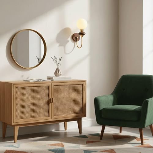 Aplique de pared de madera vintage con pantalla de vidrio en U 6