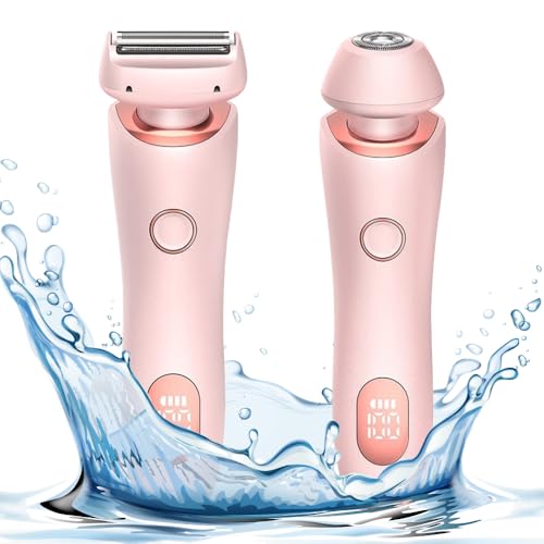 KUWUNG Lady Shavers for Women, 2 in 1 Women's Electric Shavers, SilkGlide Pro Shaver, Painless Lady Shaver with Digital Display for Face, Legs, Underarms, Wet and Dry (Pink)