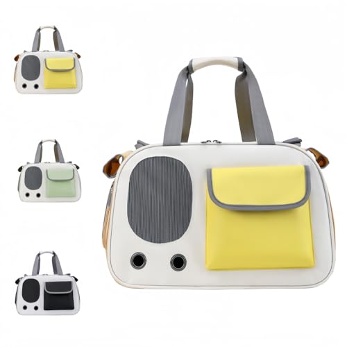 ShineLuxe猫のハードサイドトラベルキャリア 猫犬用キャリーバッグ 手提げ/ショルダー 大容量7.5kg対応 通気性 PVCメッシュ 透明窓付き 折りたたみ式 旅行・通院・防災用 小型犬・猫用 快適設計 軽量オックスフォード布 ベージュ・イエロー (