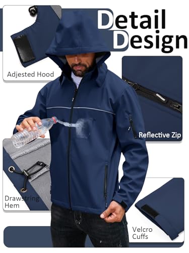 Yousify Mens Softshell Jacket Fleece Lined Windbreaker Lightweight Rain Waterproof Hooded Jackets for Hiking4