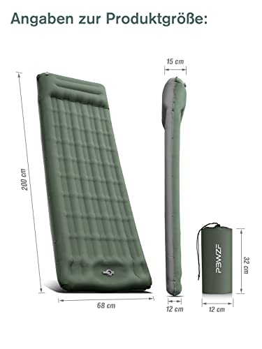 Foto von PBWZF Isomatte Selbstaufblasend Dicker Luftmatratze Camping mit Kissen, Ultraleicht Faltbare Isomatte Camping Luftmatratze Wasserdicht für Zelt, Reisen, Wandern Backpacking Strand (Grün)