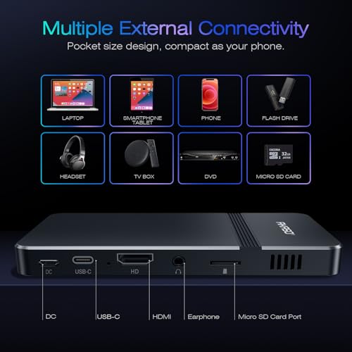 Image of AKASO Mini Projector, Pocket-Sized DLP Portable Projector, 1080P Cookie Projector , Support HDMI WiFi Built-in Rechargeable Battery Stereo Speakers and Remote Control Movie Projector - Updated Type-C
