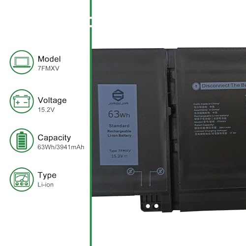 Image of 7FMXV CPX-1PP63 63Wh Laptop Battery Replacement for Dell Latitude 5320 7320 7420 7520 P138G P138G001 P139G P139G001 P133G P134G P135G P136G P110F Series 0TN2GY TN2GY 04M1JN 4M1JN 1PP63 15.2V