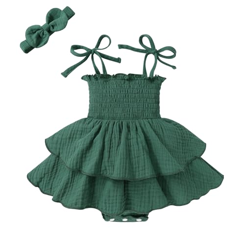 Image of YOUNGER TREE Baby Girl Clothes Infant Summer Romper Dress Sleeveless Bodysuit Jumpsuit with Headband Toddler Outfits