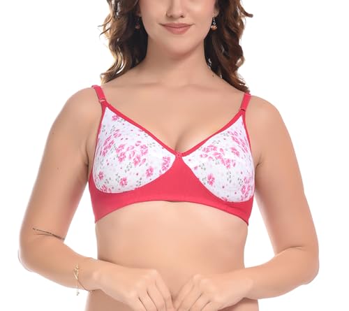 Image of FIMS - Fashion is my style Women Cotton Blend Floral Bra Non-Padded Non-Wired Full Coverage T-Shirt Combo Pack Multicolor Cup- B