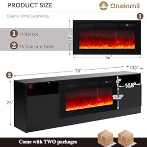 Oneinmil fireplace tv stand with 36 electric fireplace led light entertainment center modern wood texture entertainment stand with highlight storage cabinet for tvs up to 80 70 inches black  urban country home decor